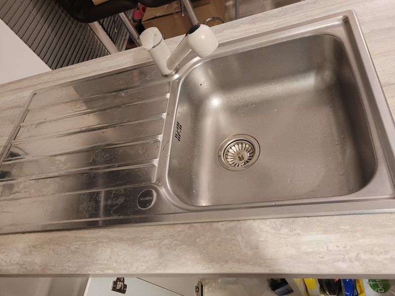 Before – old stainless steel kitchen sink